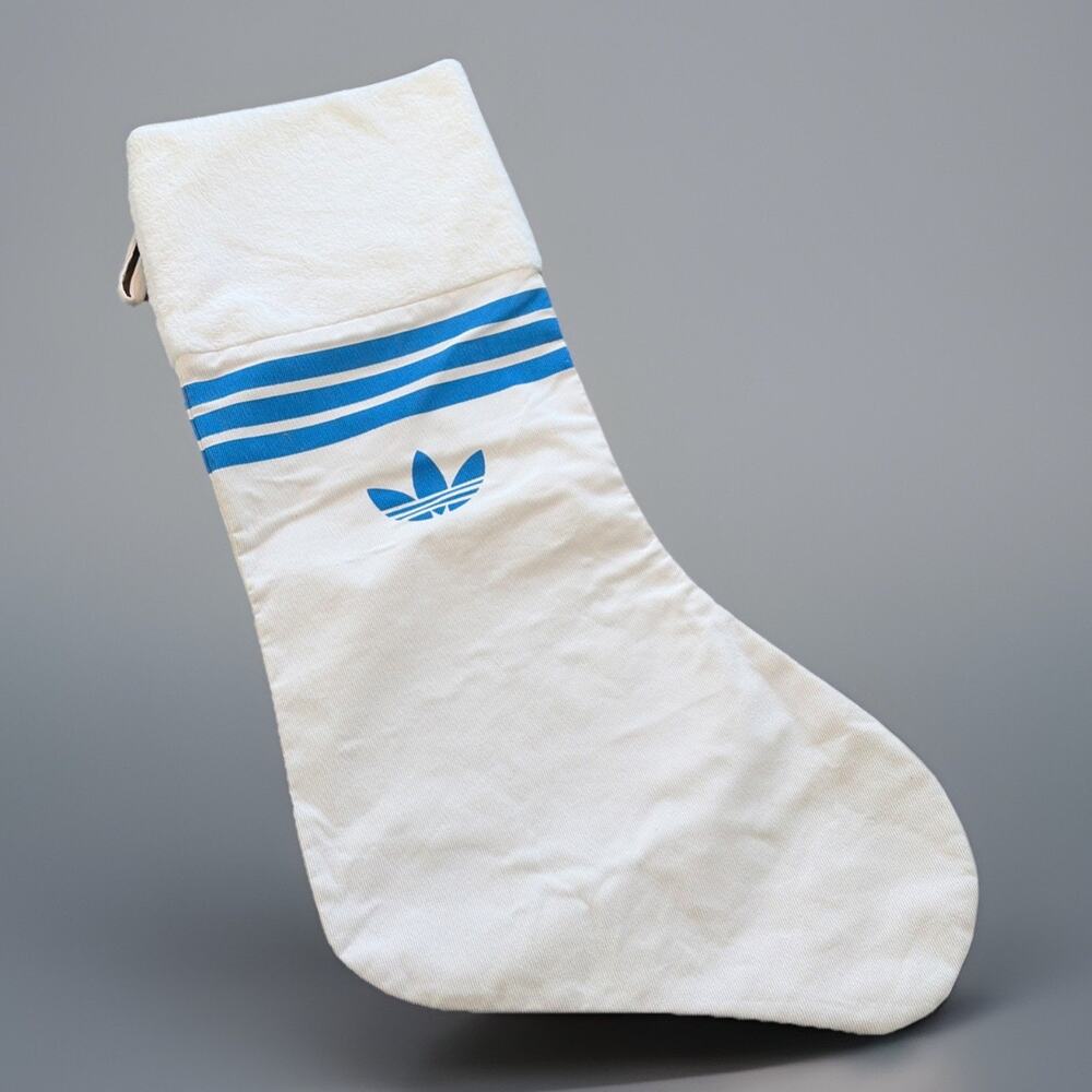 ADIDAS White Faux Fur Christmas Stocking 35" Jumbo Blue Logo Promotional Holiday